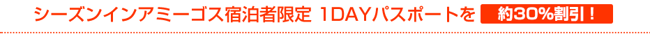 シーズンインアミーゴス宿泊者限定　1DAYパスポートを約30％割引！
